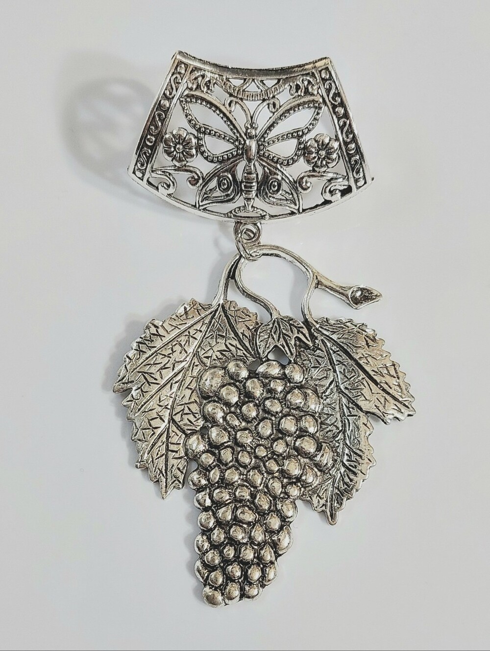 Grape Cluster Bandana Scarf Slide Pendant Butterfly Motif - Womens Jewelry